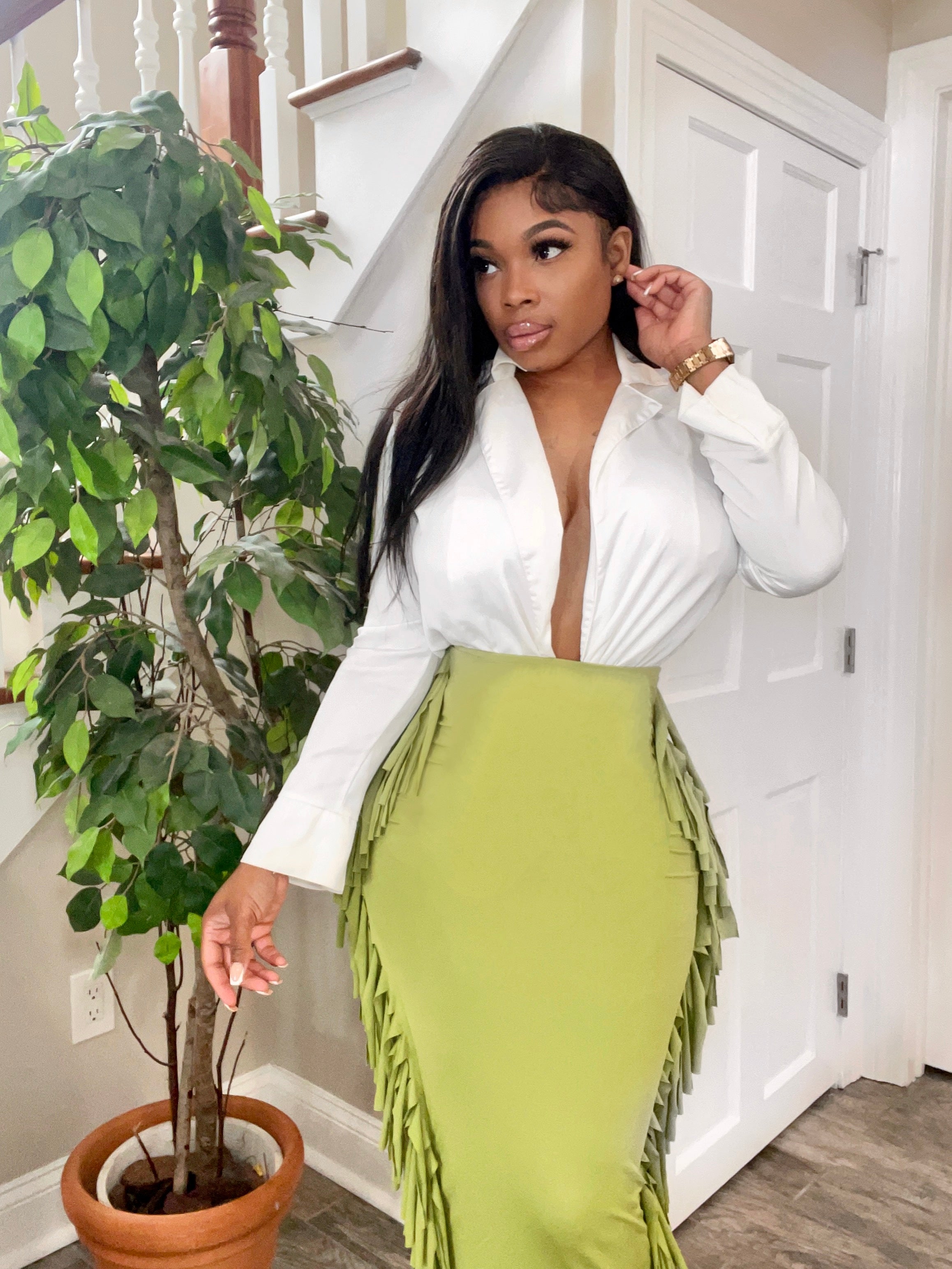 Jade Long Fringe Skirt