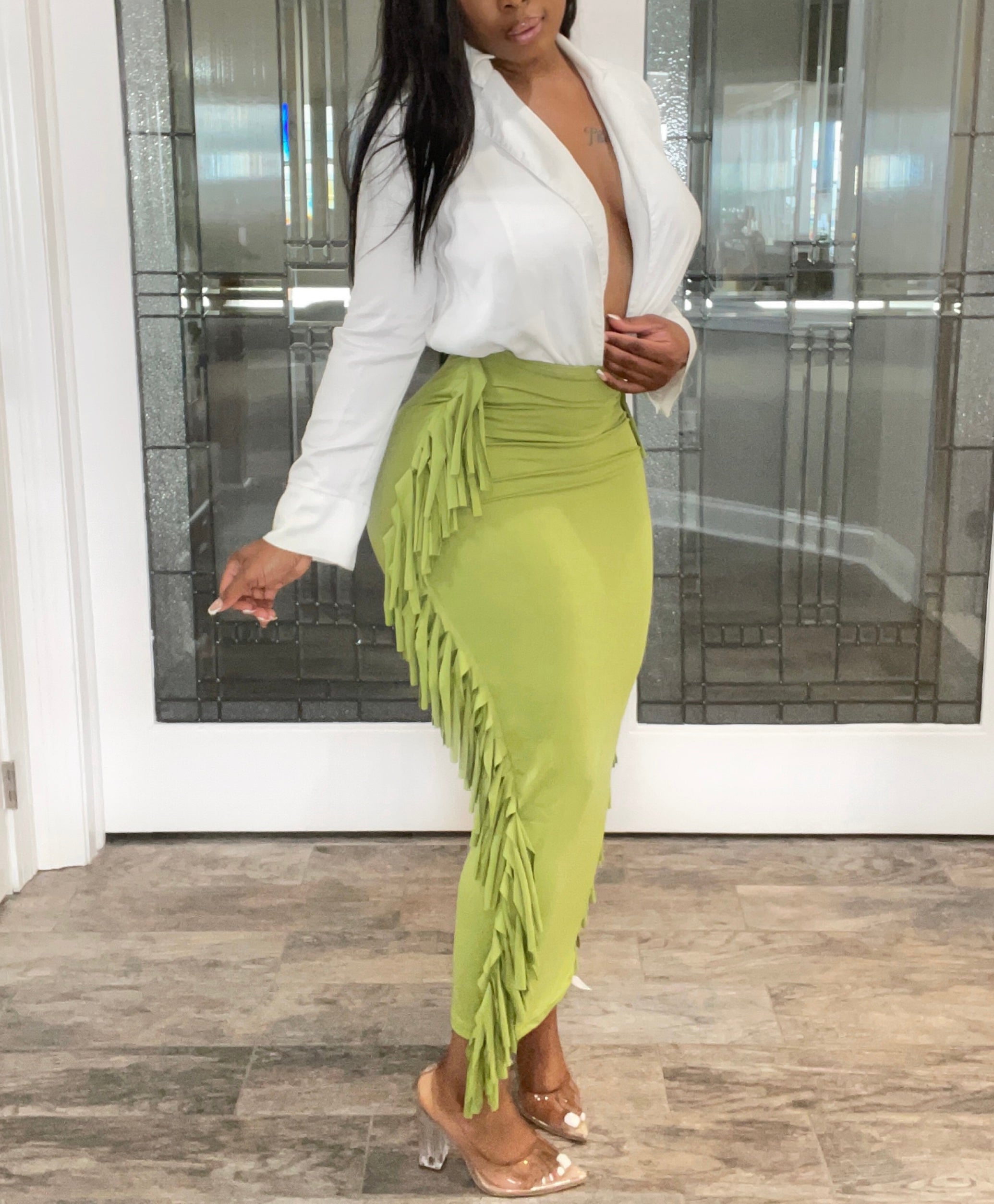 Jade Long Fringe Skirt